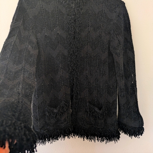 Vintage Y2K Nine West Black Velour Cardigan sz M Fringe Grunge Whimsigoth Punk - Picture 2 of 11